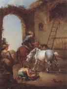 unknow artist Horsemen saddling their horses USA oil painting artist